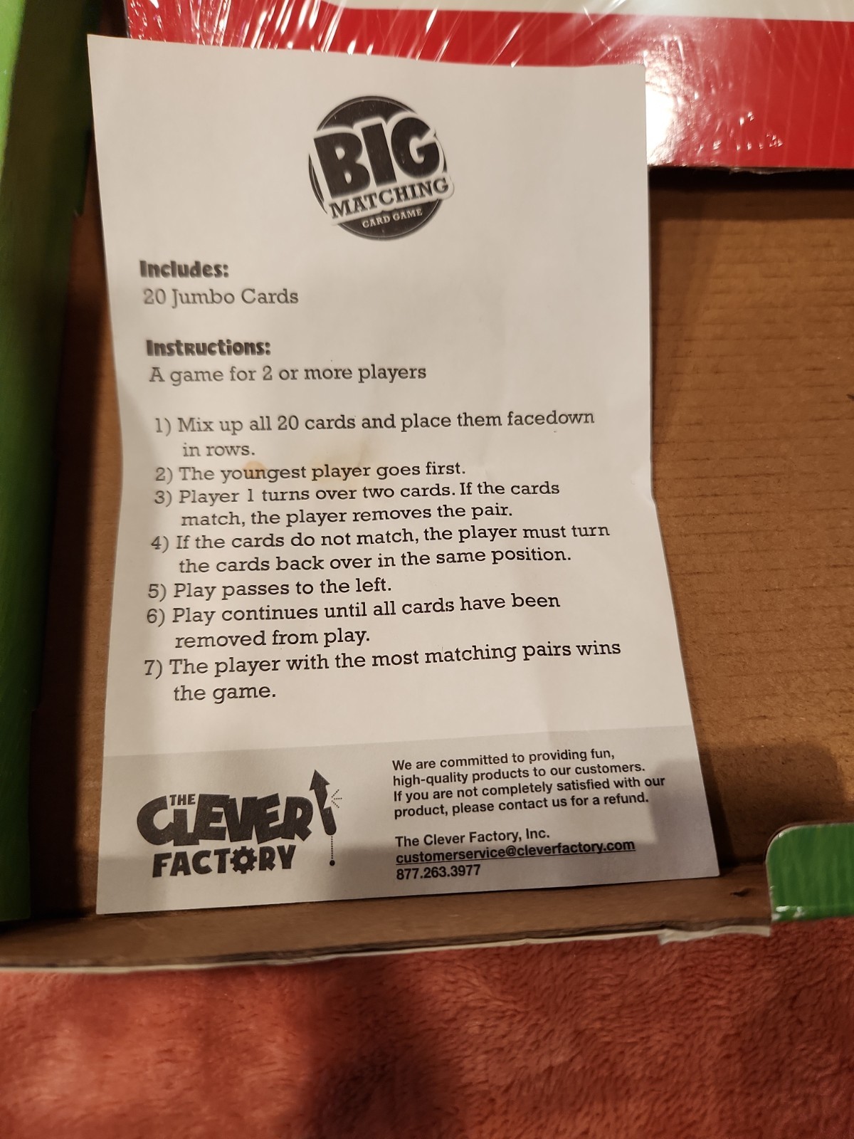 Big Matching Card Game 20 Jumbo Cards Box Open Cards are Sealed Beach Camp