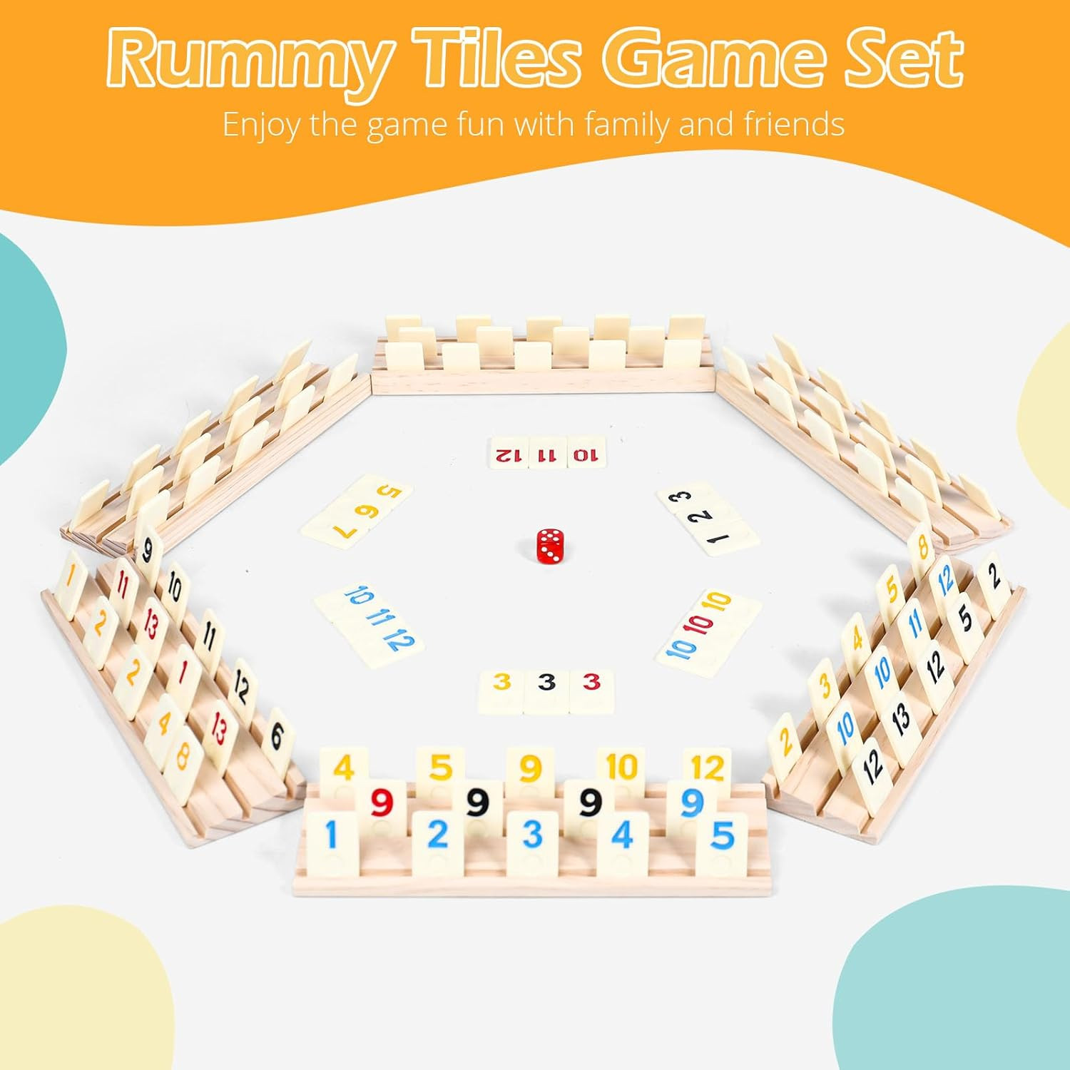 Rummy Cube Set, 2026 New 6 Player Edition with 6 Wooden Racks/Trays, 160 Large N