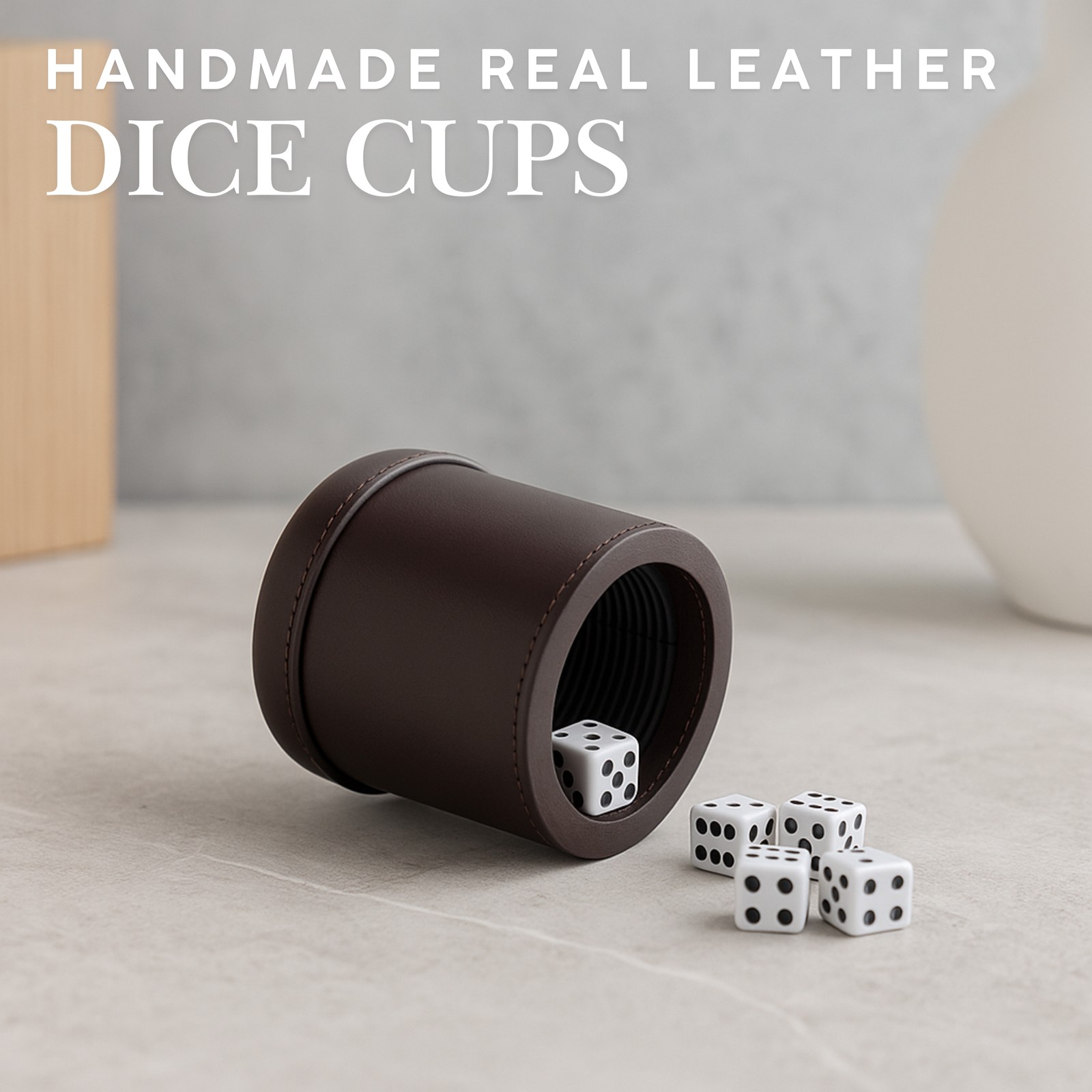 WE Games Brown Leather Dice Cup Set