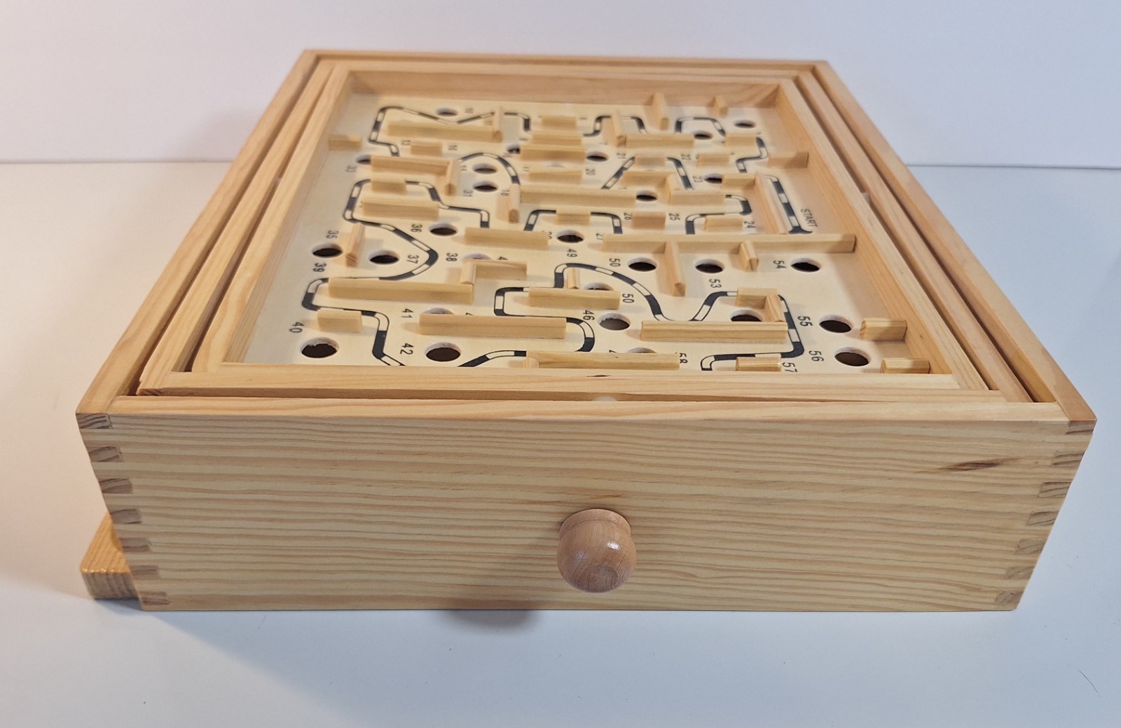 Labyrinth Game Real Wood Oak Finish 2 Steel Marbles Great Cond Damaged Box