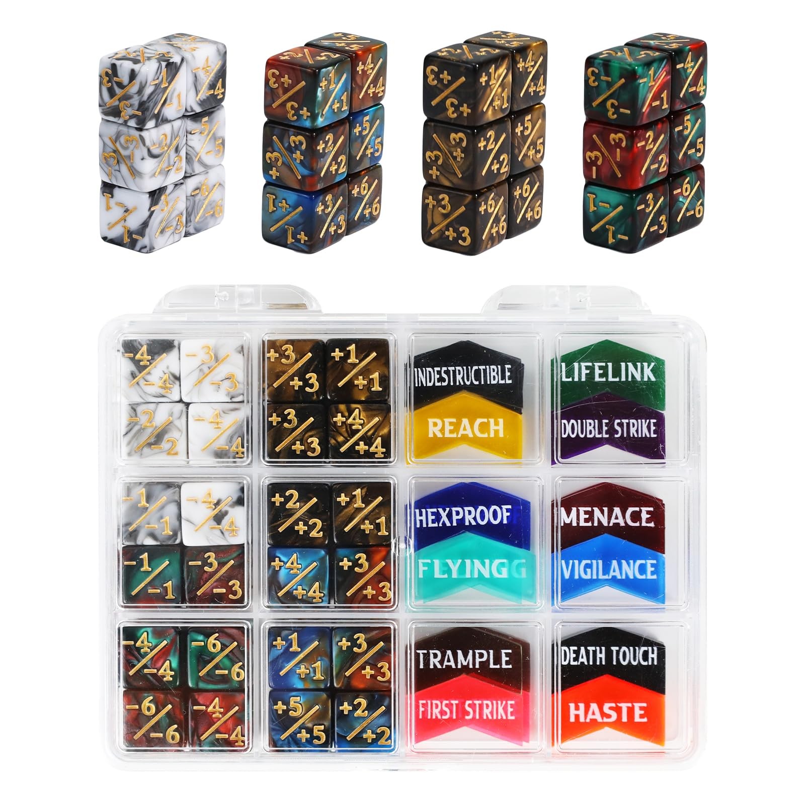 SIXPONTS 48 Pieces 12mm MTG Dice Abilities -1/+1 Life Counters Dices & MTG Ke…