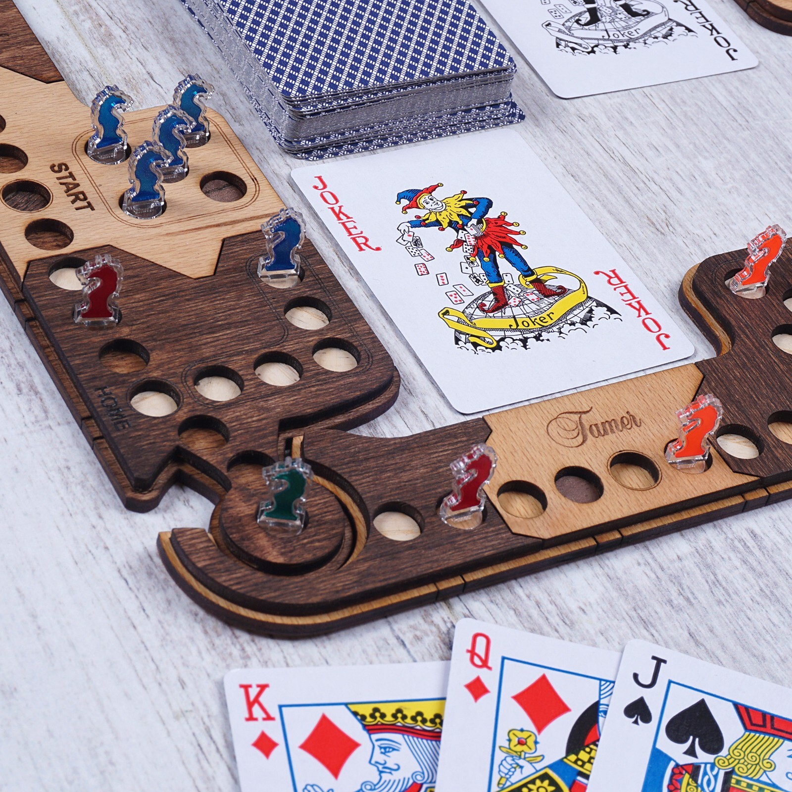 Pegs and Jokers Flex Board Game Set 2 to 8 Players Handcrafted Natural Wood