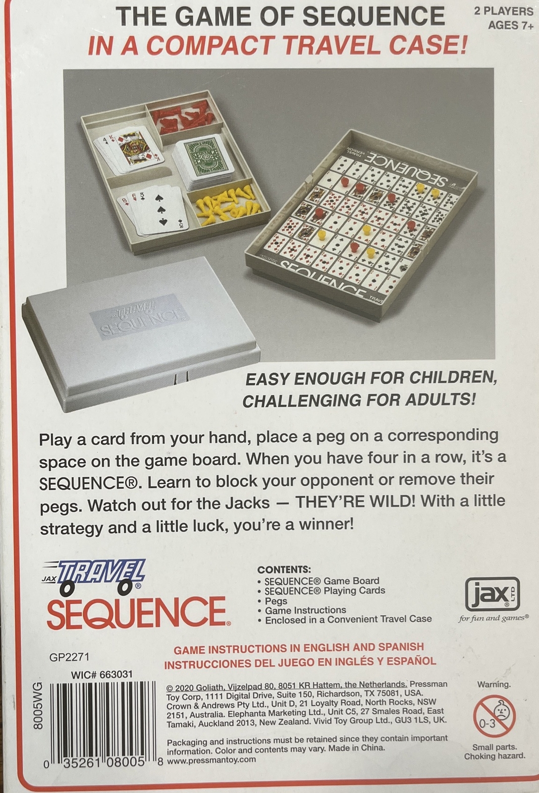 Sequence Strategy Board Game Travel Size – Pressman Games- Card Game NEW -A