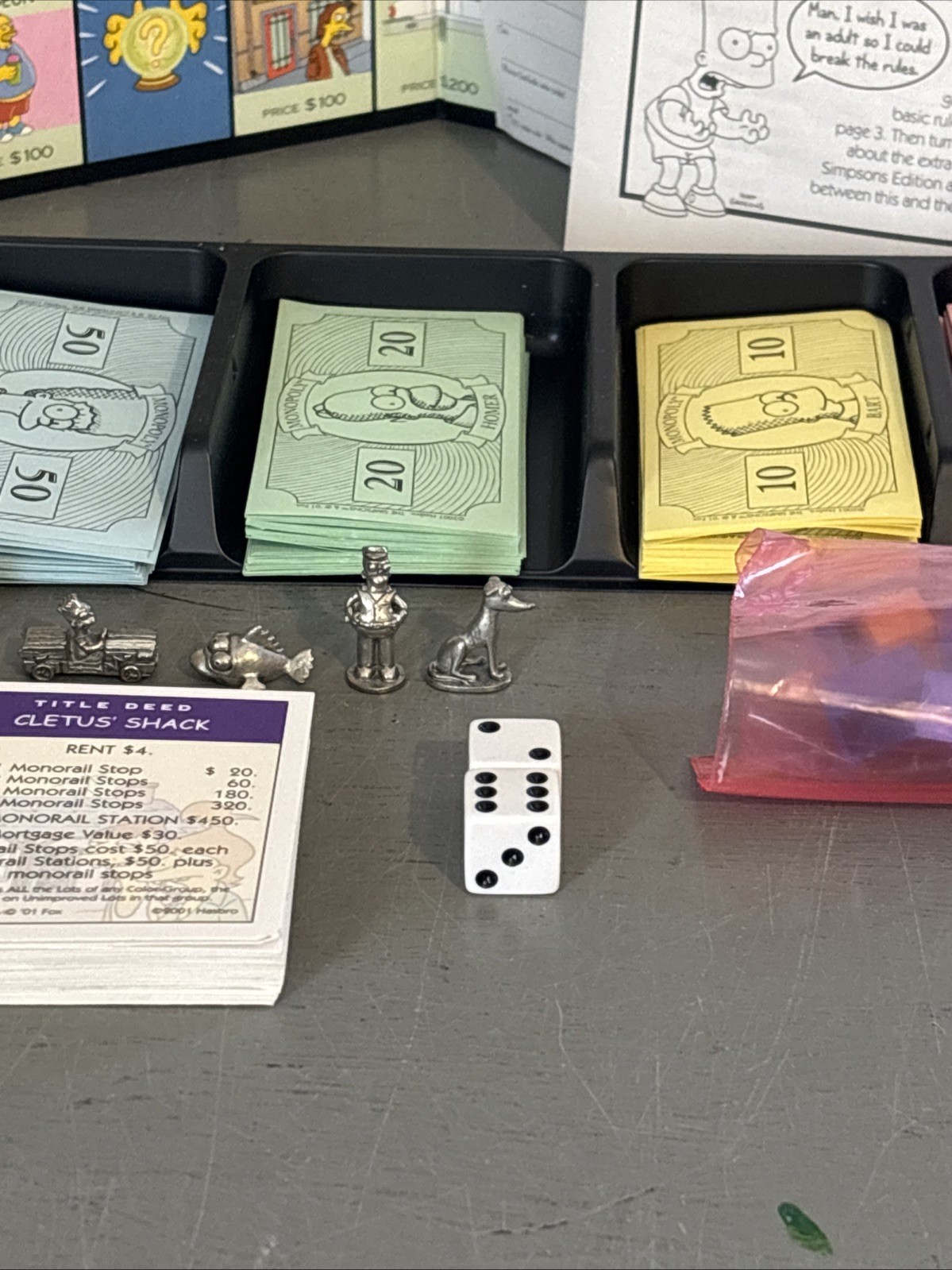 Hasbro Monopoly The Simpsons Edition Board Game Near Complete 2001 Pewter Bart