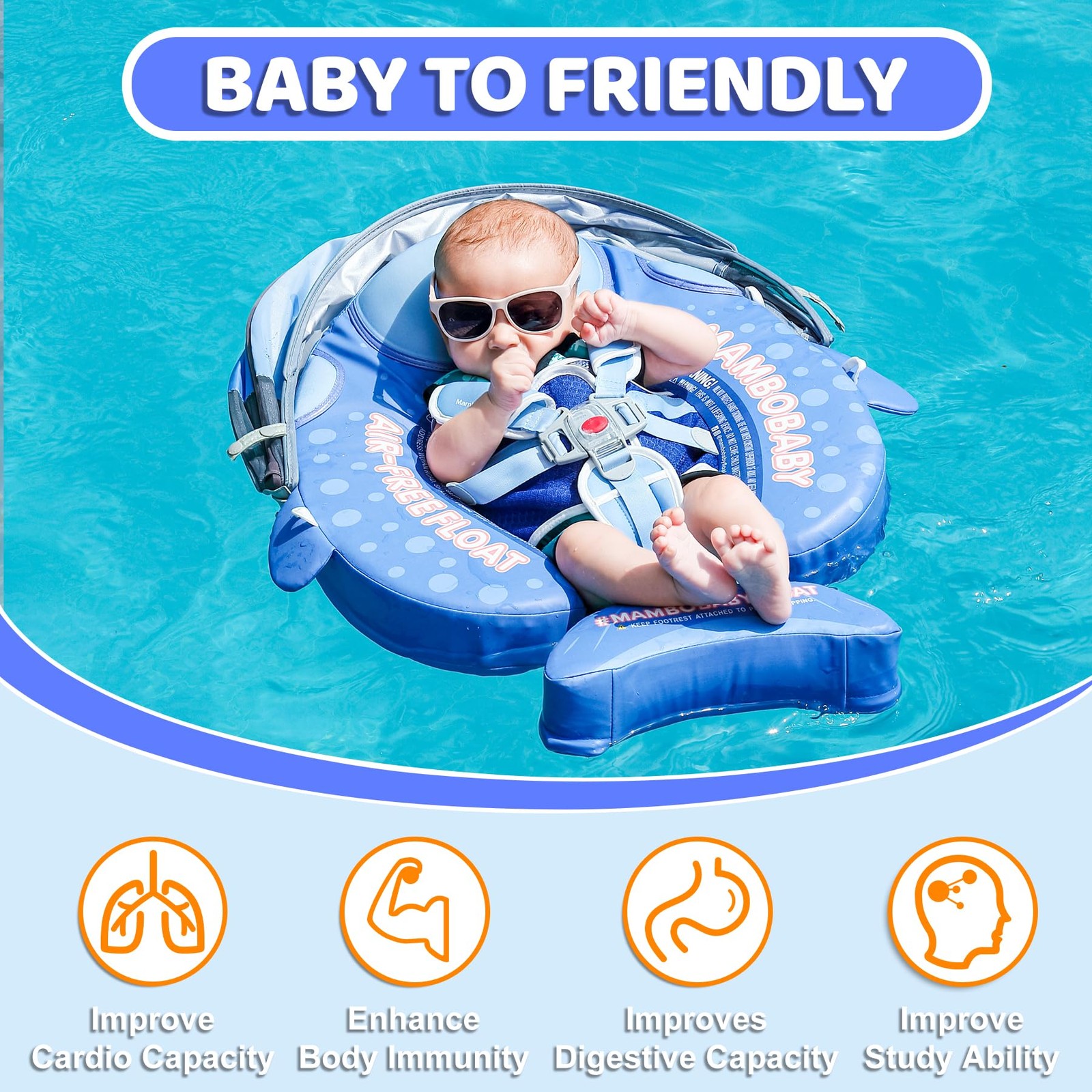 Baby Float Non Inflatable Canopy Sun Protection 3-24 Months Shark Mambobaby Tail
