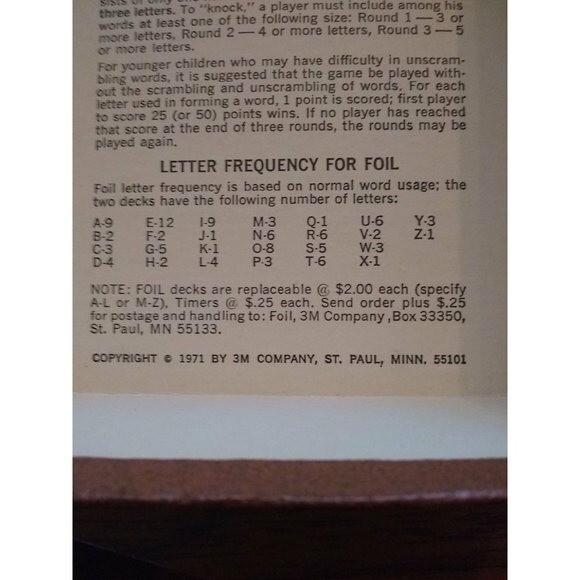 FOIL 1971 MCM Challenging game of words and wits Board Game