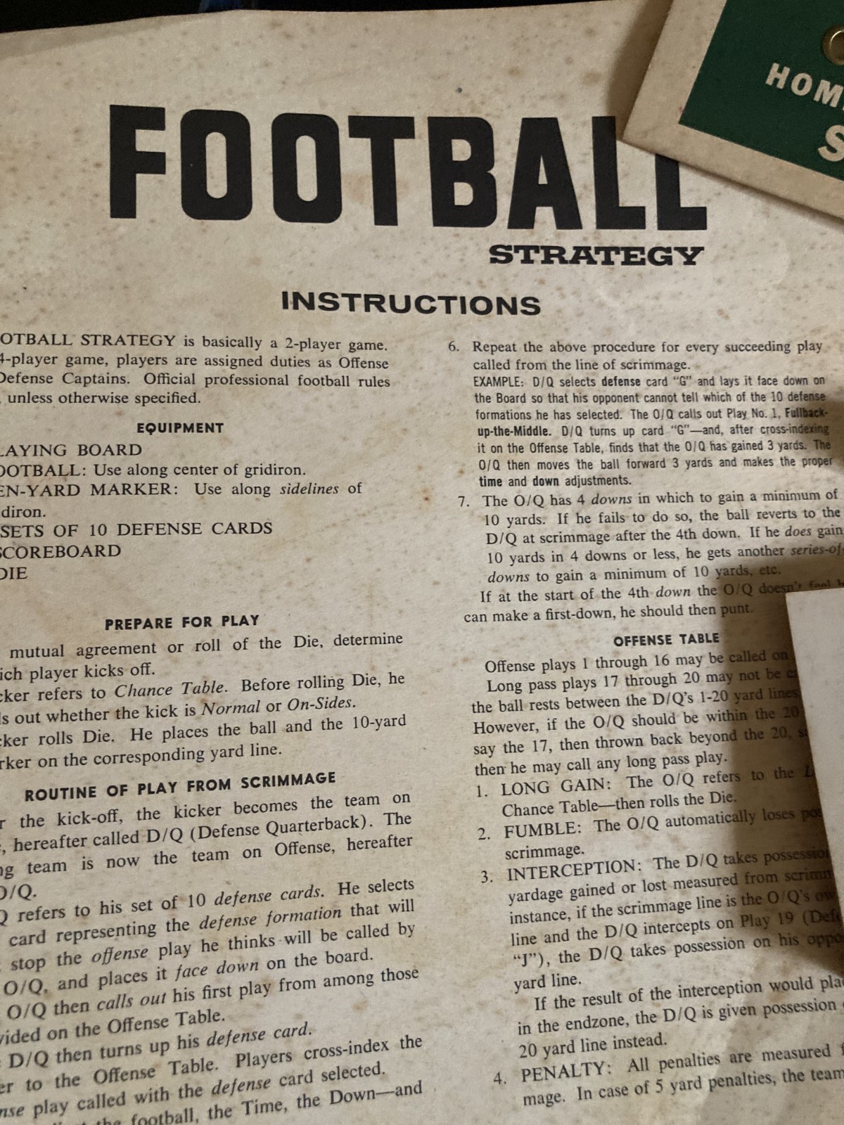 1962 Football Strategy Boxed Boardgame The Avalon Hill Company Missing Football