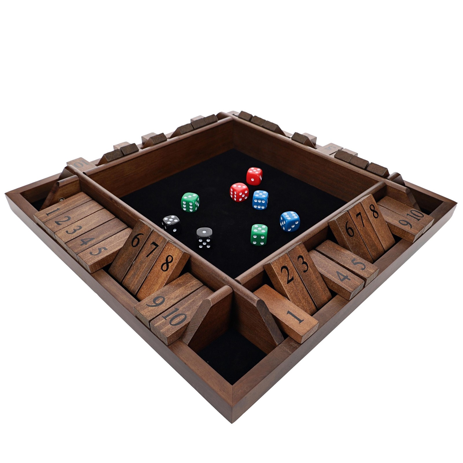 WE Games 4 Player Shut The Box(TM) Dice Game with Lid, Natural Wood, Large