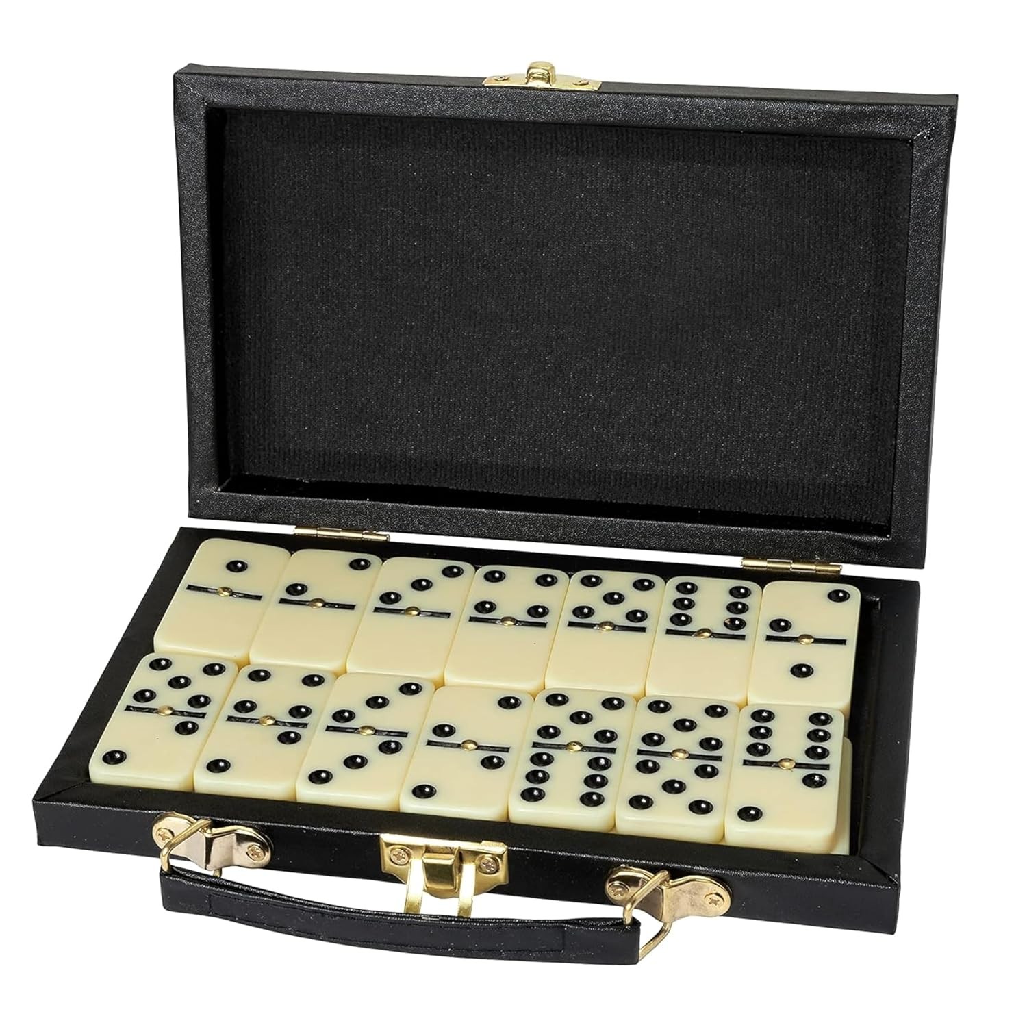 Domino Set – 28 Pieces Double Six Classic Dominoes in Durable Wooden Brown Box –