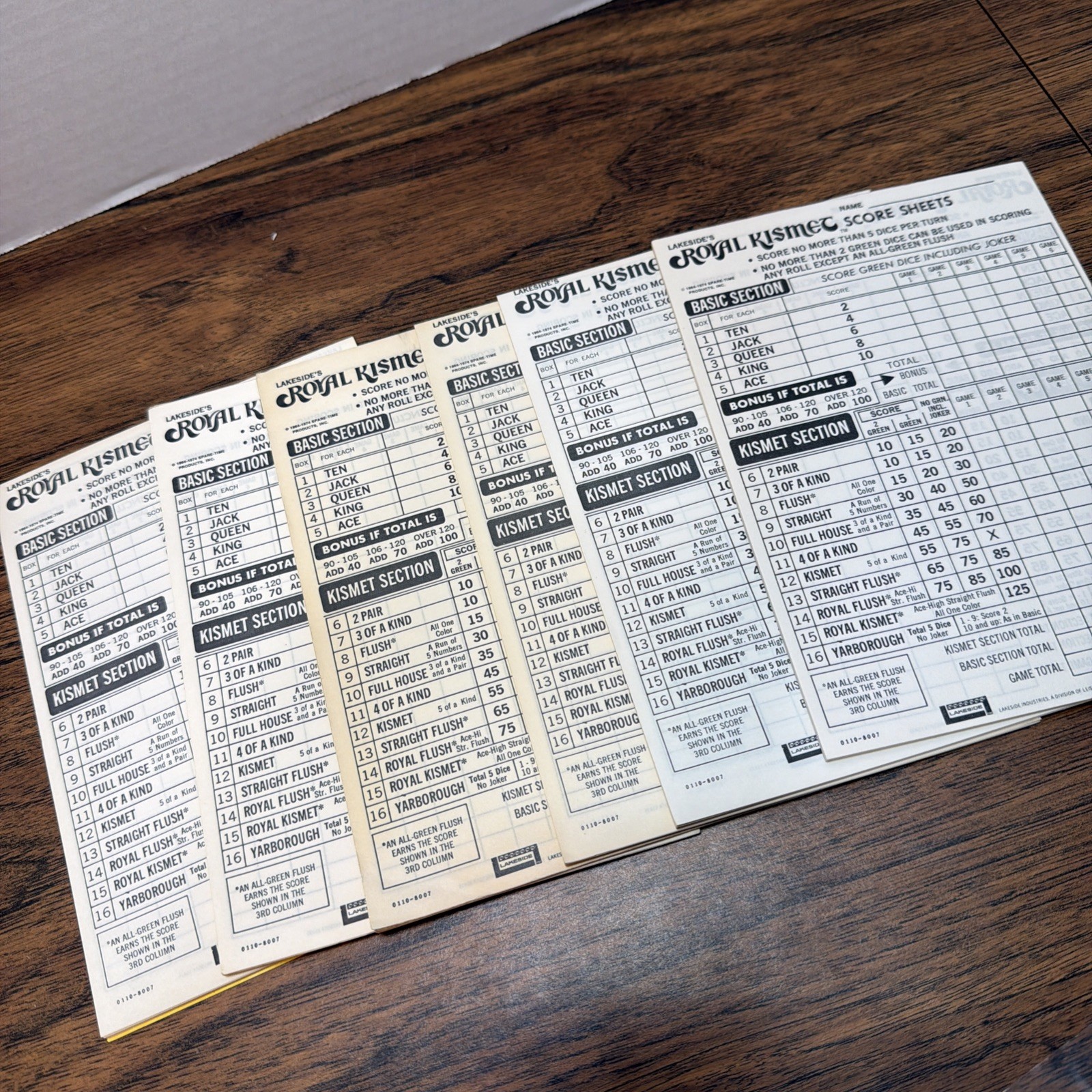 1974 Royal Kismet Poker Dice Game Lakeside – 6 Replacement Score Sheet Pads Only