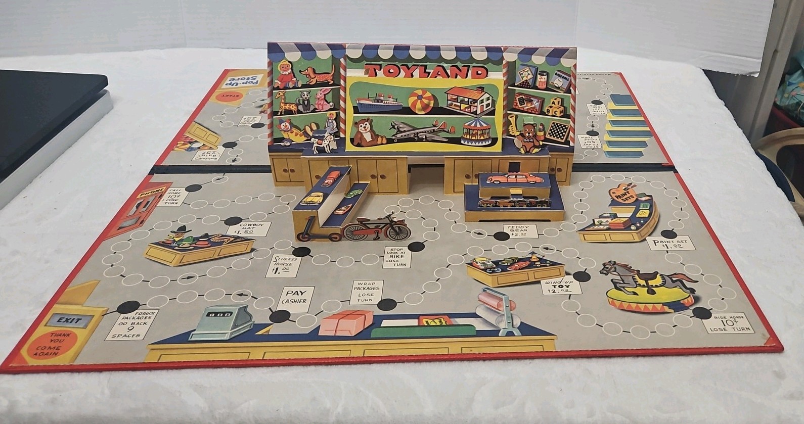 Vtg 1950s Milton Bradley Pop Up Store Board Game W/ 3 D Board