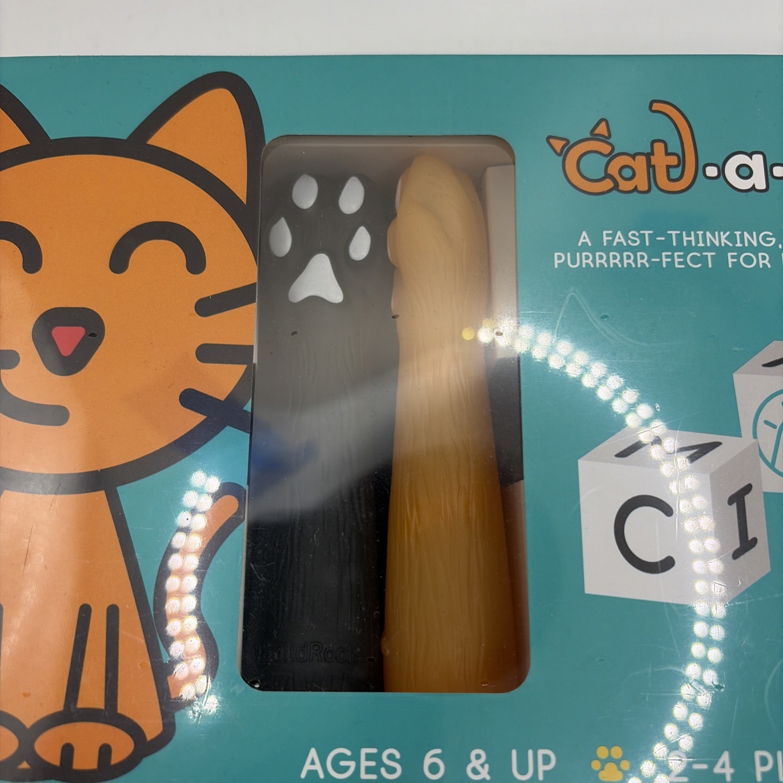 Solid Roots Cat-a-gories Game 2-4 Players 6+Wearable Cat Paws Dice & Topic Cards