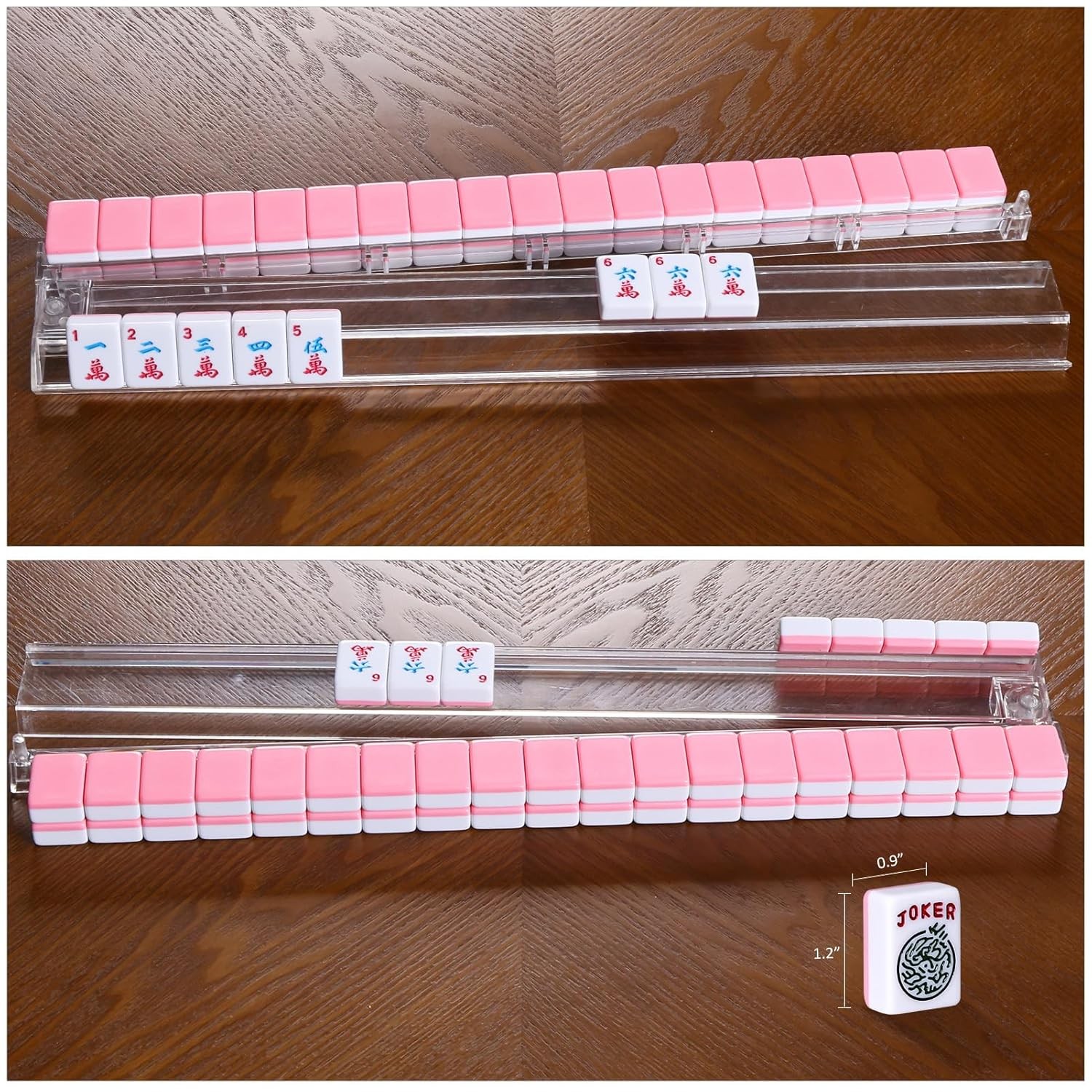 American Mahjong Tiles Clear Mahjong Rack Set with 4 Storage Pushers