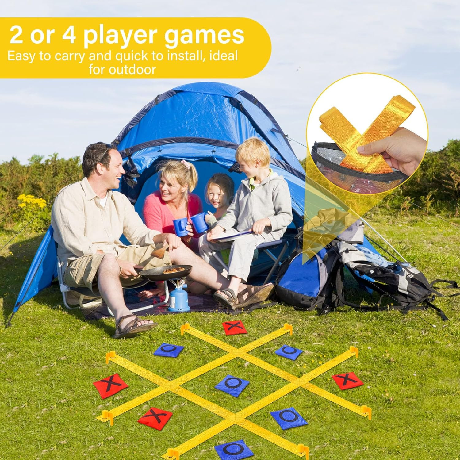 Giant Tic Tac Toe Outdoor Games for Kids Adults Family, Portable Tic Tac Toe Bea