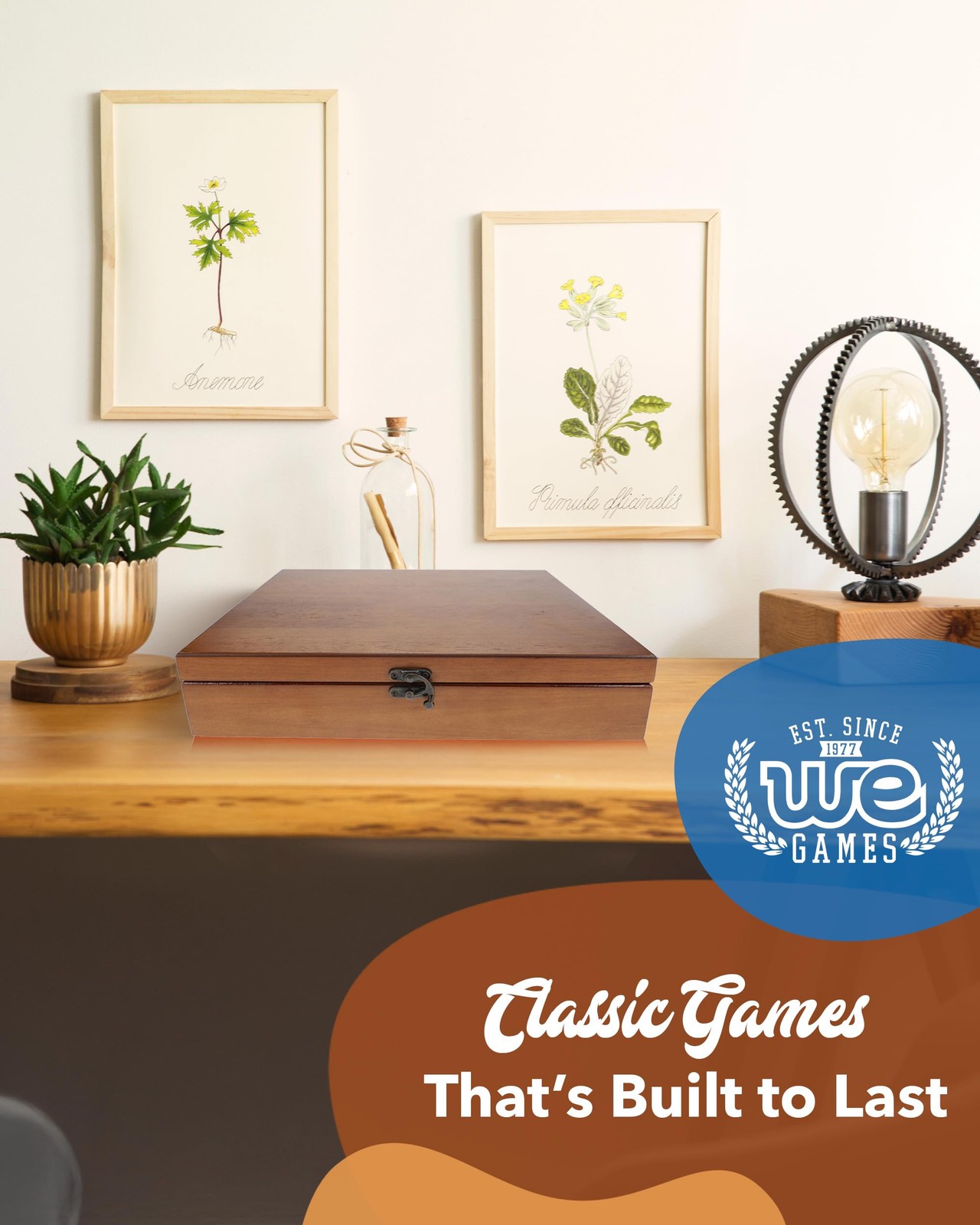 WE Games Old World Wooden Box with 12.125 x 9.625 x 3 inches, Walnut Finish