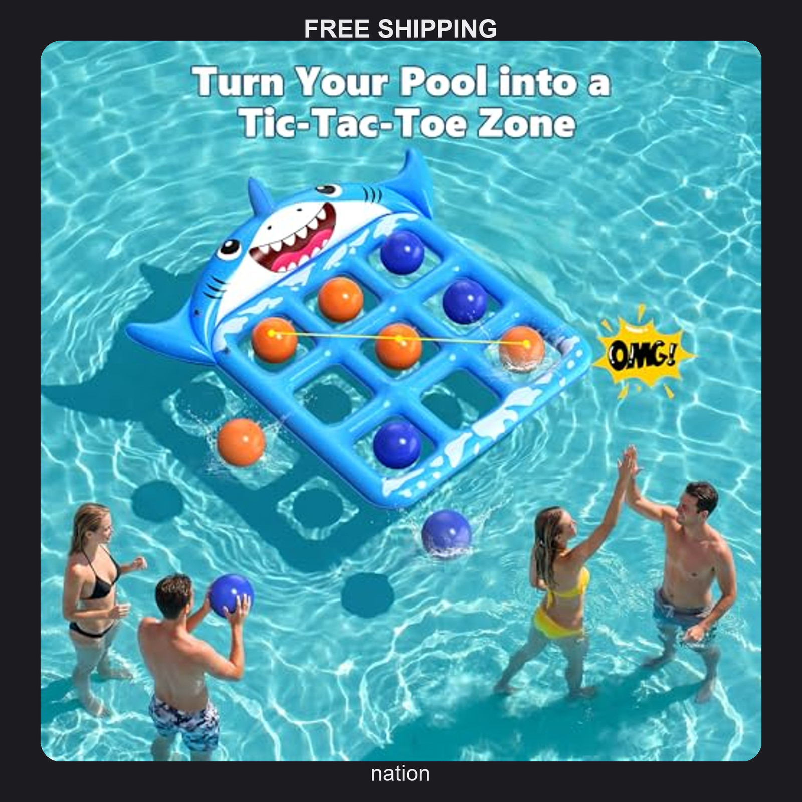 Giant Inflatable Shark Tic-Tac-Toe Pool Game for Kids Adults