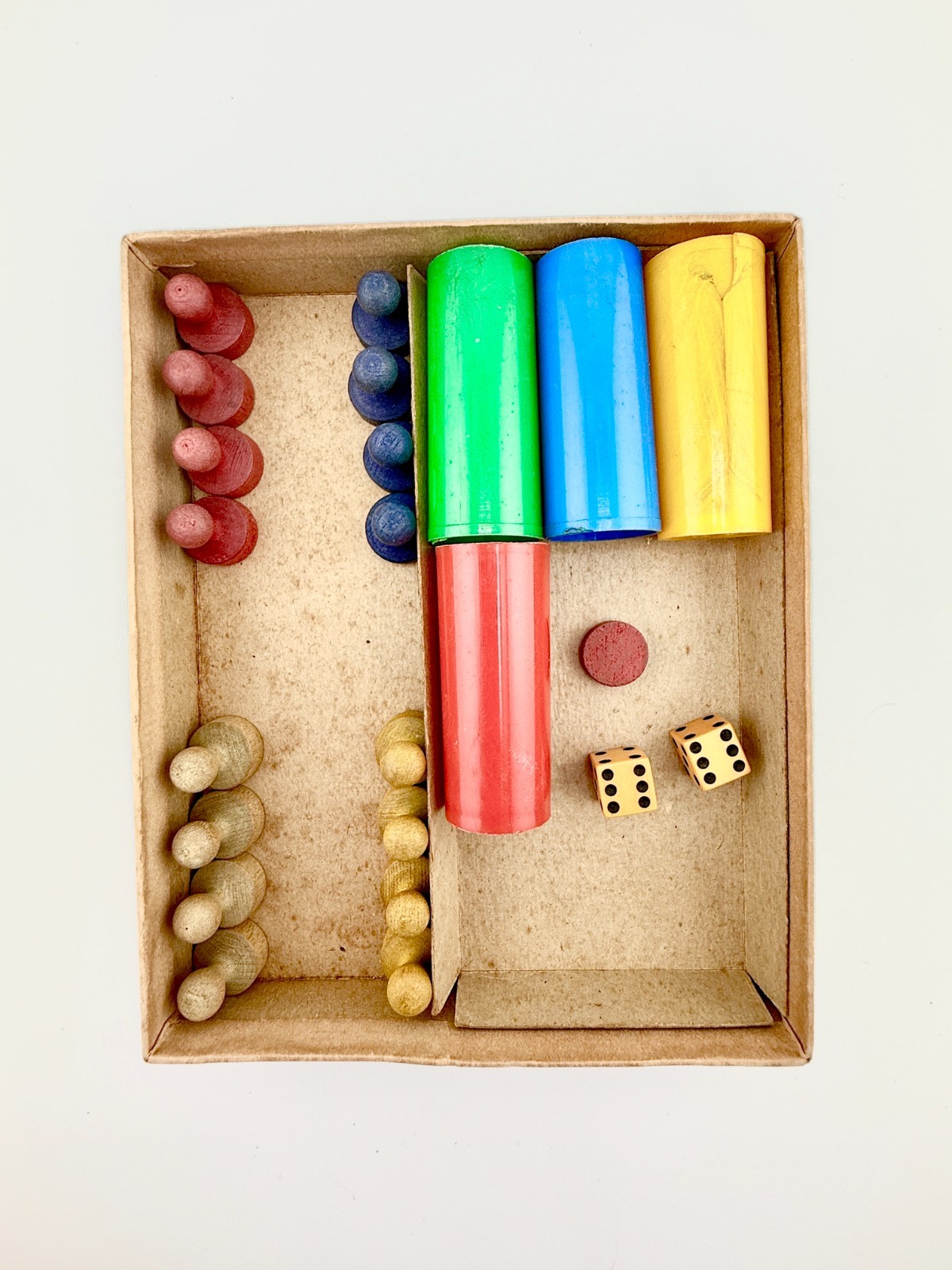 Vintage Parker Brothers Pollyanna Game Playing Pieces Box Partial Wooden Pawns