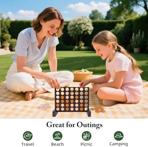 Wooden 4 in a Row Game, Classic Strategy Game for Kids and Adults, Connect The 4