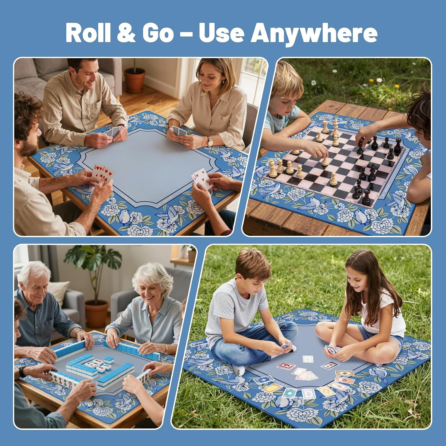 Anti Slip Mahjong Mat 32.4″ x 32.4″ Noise Reduction Rubber Base Game Table Mat