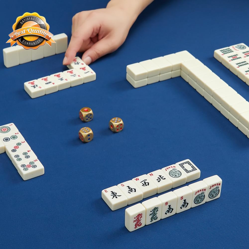 American Mahjong Tiles 166 Ivory Acrylic Set 3 Golden Dice Rules Included