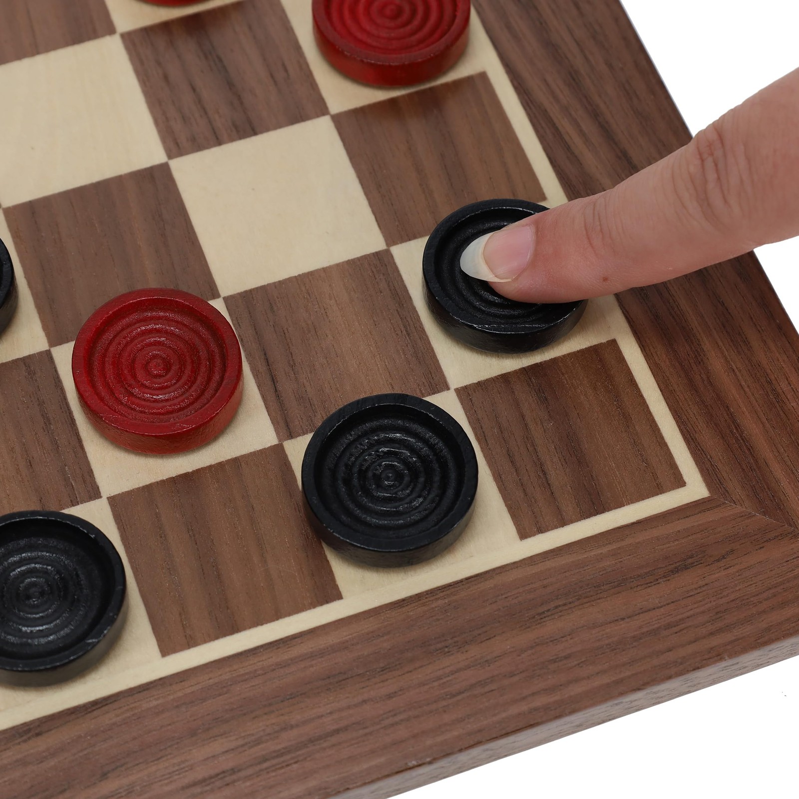 WE Games Old School Wooden Checkers Set Red and Black Pieces – 12 Inch Classic B