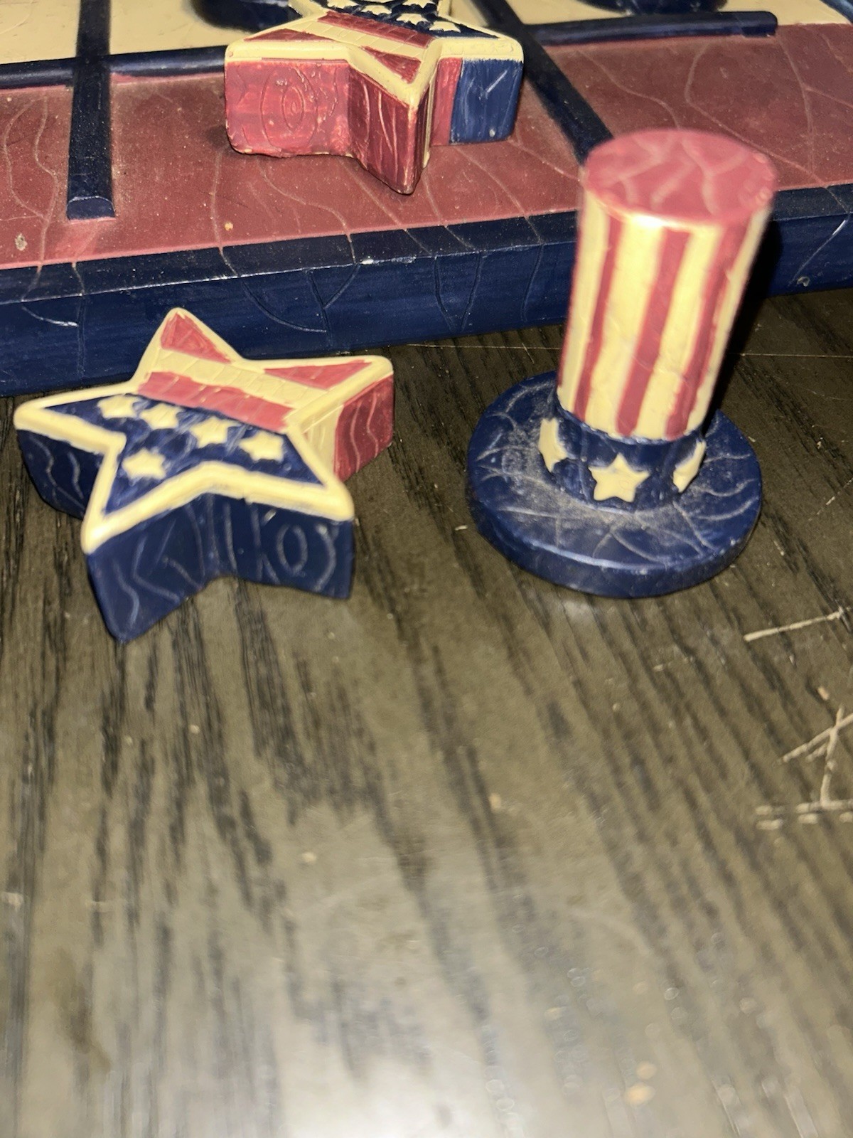 Terry’s Tic Tac Toe Game•Patriotic Stars Top Hats•4th July Decor•EUC•USA Themed