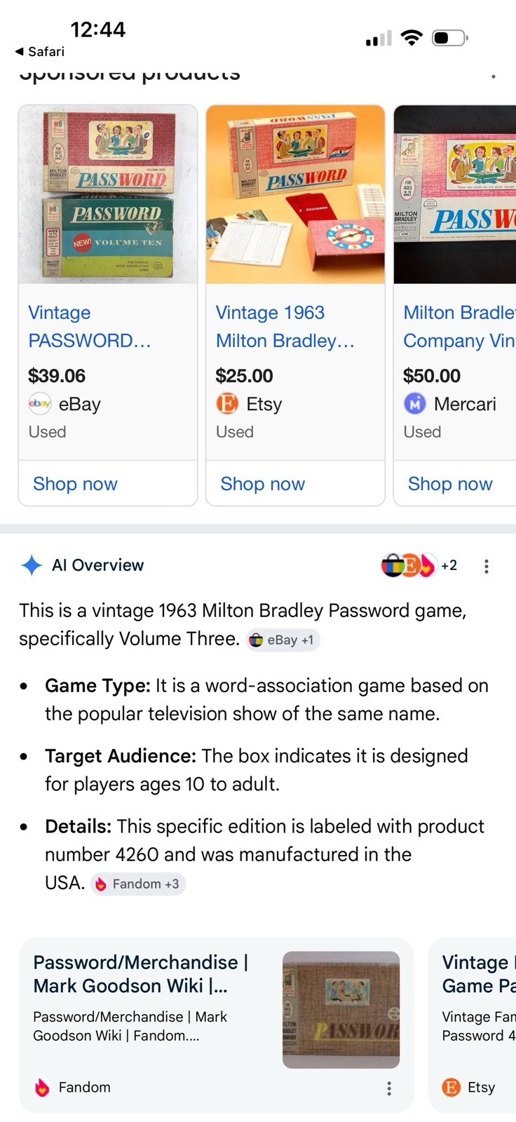 Milton Bradley Password Vintage 1963 Word Game 4 Players Ages 10+ MPN 4260