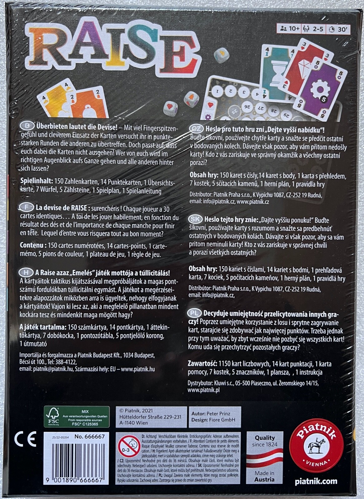 Raise Piatnik Family Game Board Game Party Game Card Game Dice Game Luck