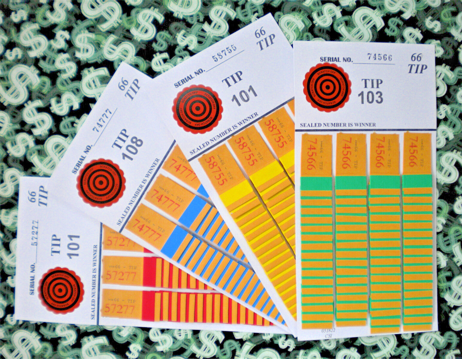 ( 4 LOT ) 66 REGULAR “NOT Sure” TIP BOARD {101-112} Raffle Pull Tab Jar Tickets
