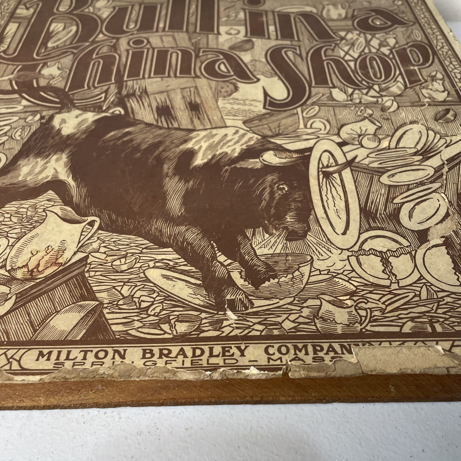 Rare 1906 Bull in a China Shop Board Game As-Is Wooden Base accessories READ