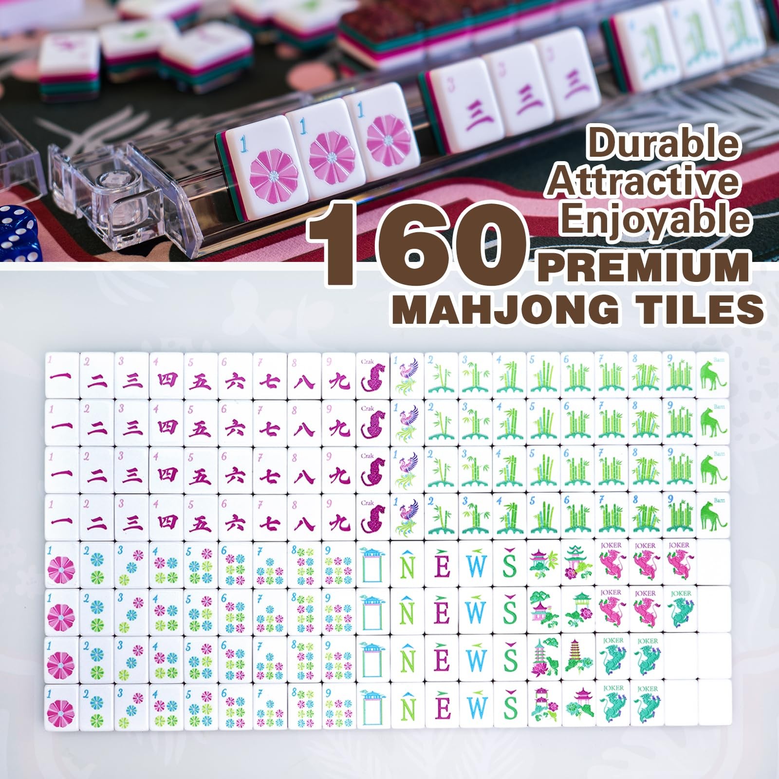 American Mahjong Game Set, Portable Carrying Bag,Acrylic 160 Tiles,Western Ma…