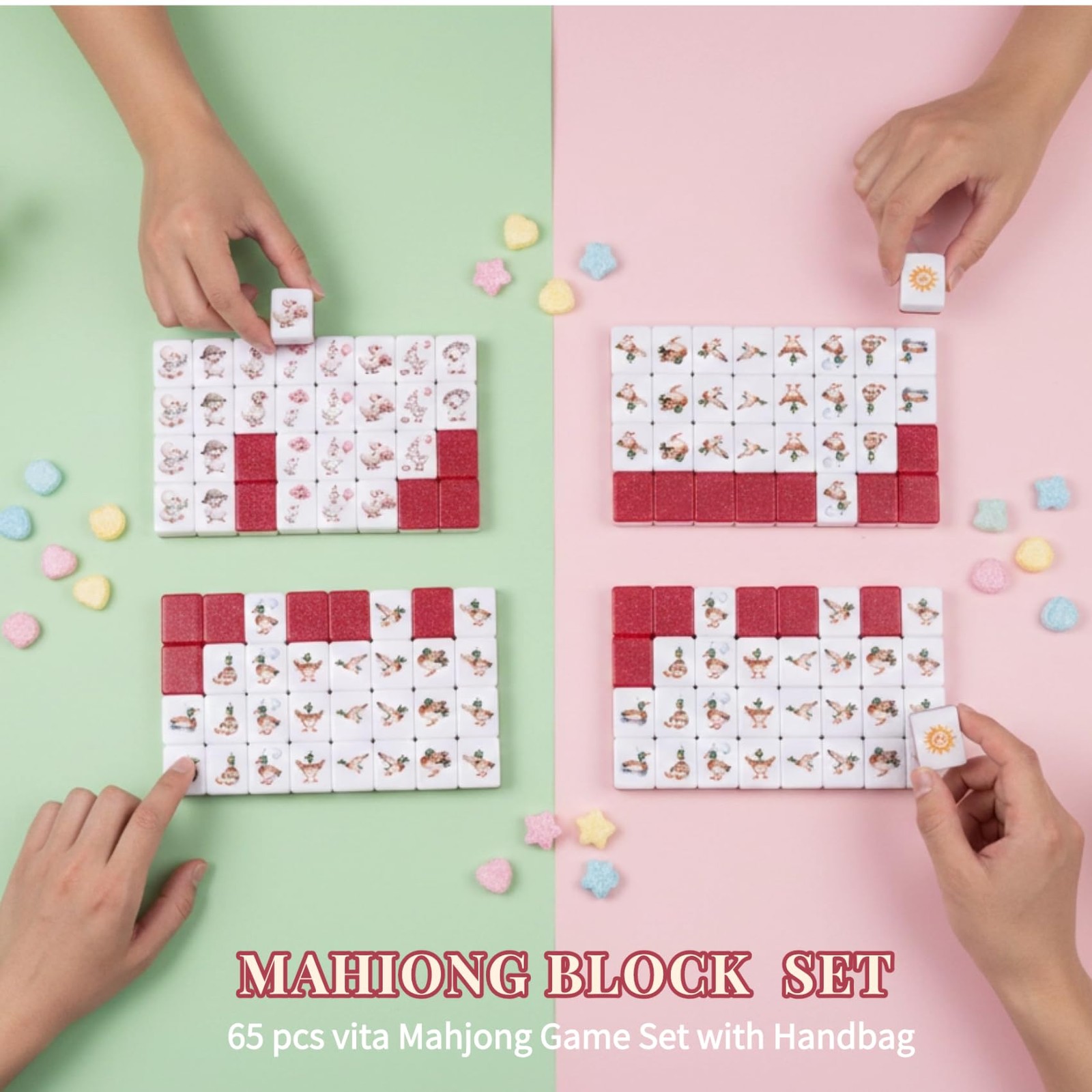 Gueiddi Mahjong Block Set 65 Pcs Vita Mahjong Set Handbag Portable Travel