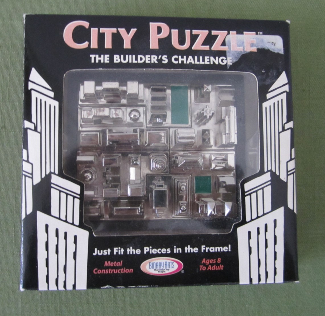 Vintage 2002 Binary Arts CITY BUILDERS CHALLENGE Metal Puzzle Desk Toy Complete