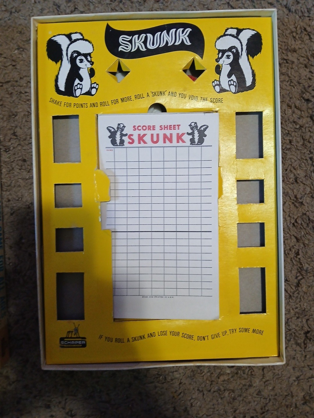 Vintage Skunk Board Game Schaper # 250 Party Game for All Ages 1968 No Dice