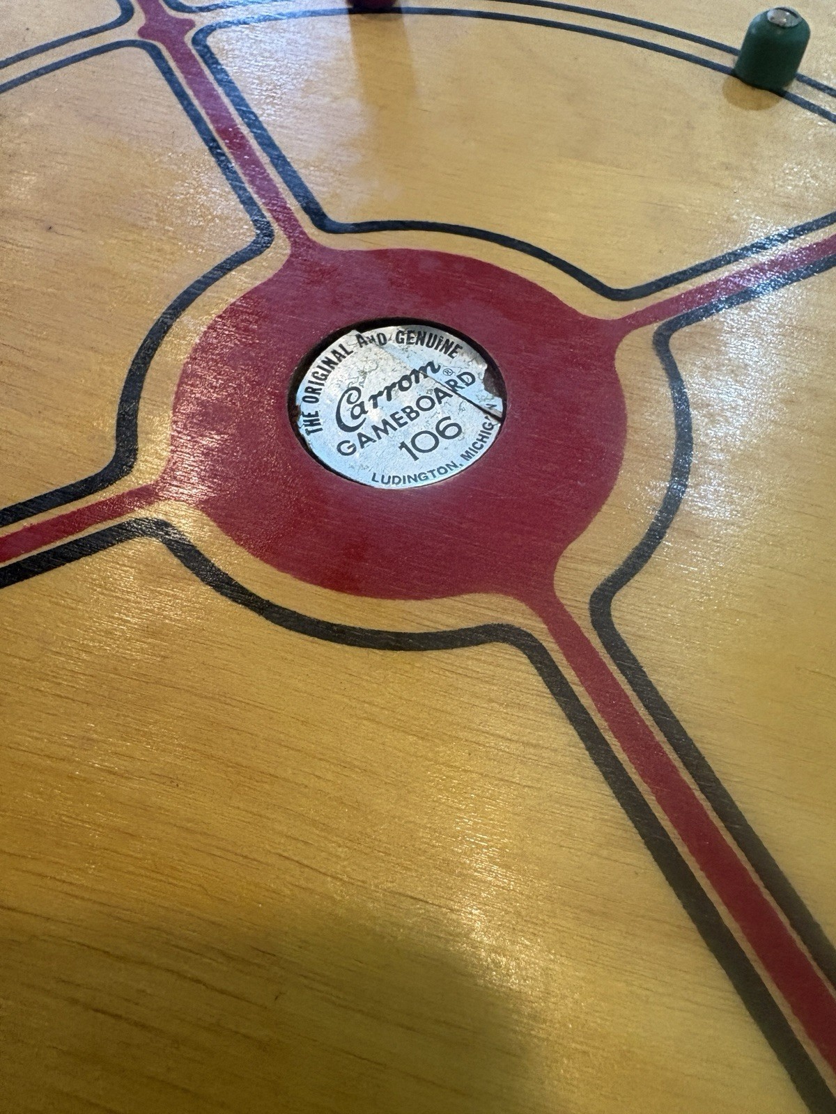 Vintage Carrom Game Board Model 106 Wood Two-Sided 28″ x 28″ w/ Corner Nets.