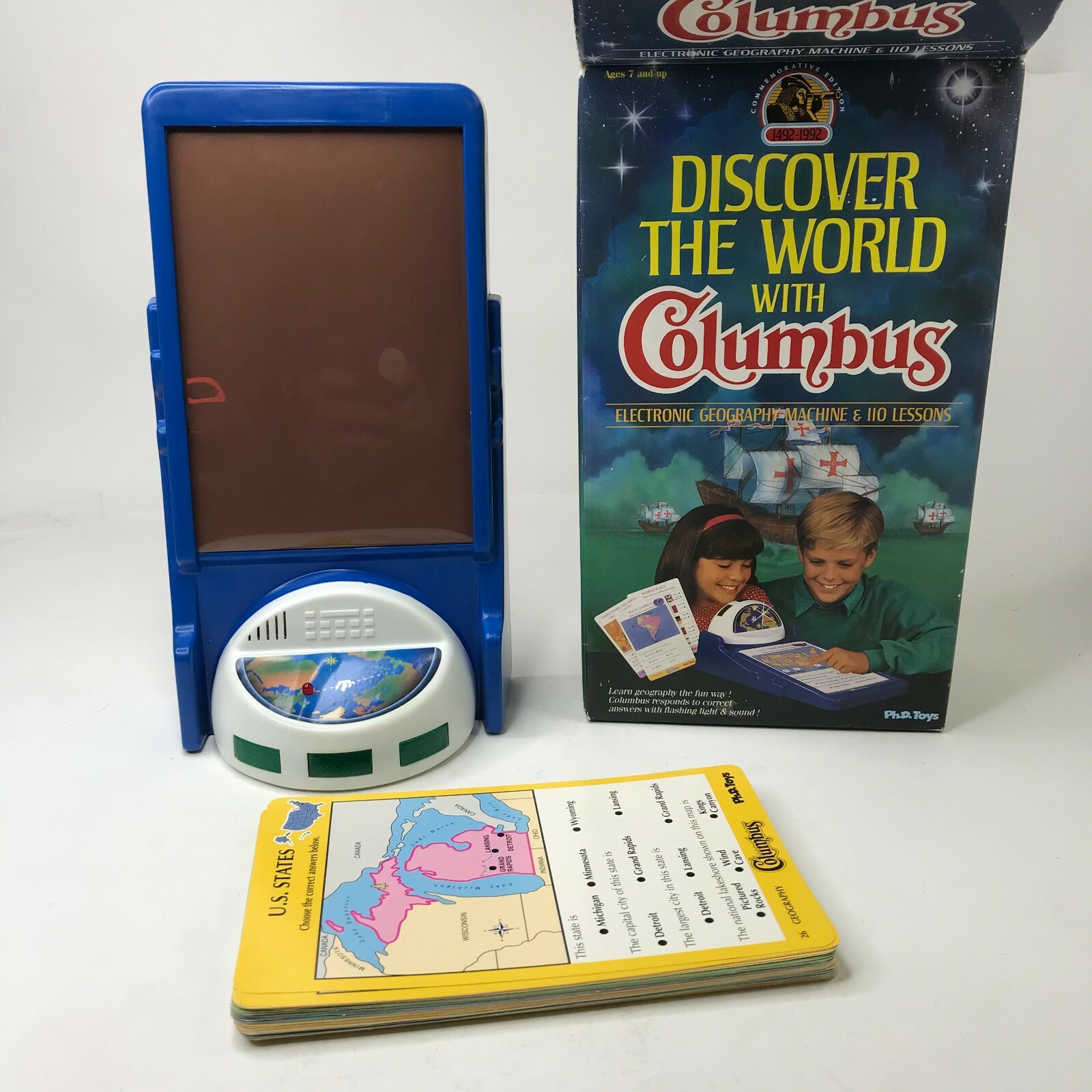 Vintage 1992 Discover the World w/ Columbus Geography Trivia Game Ph.D Toys 6045