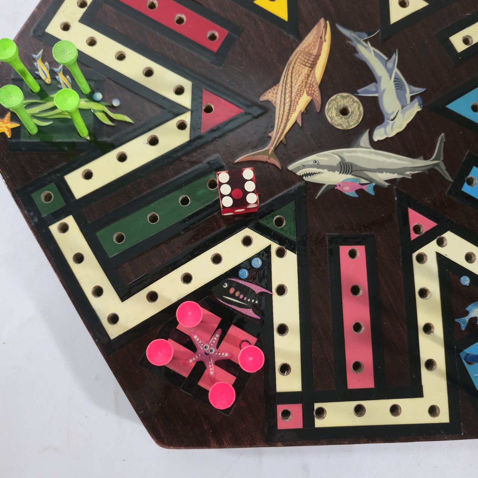 Hand Crafted 14″ Wooden Shark & Fish Aquatic Aggravation Tee Peg Game Board