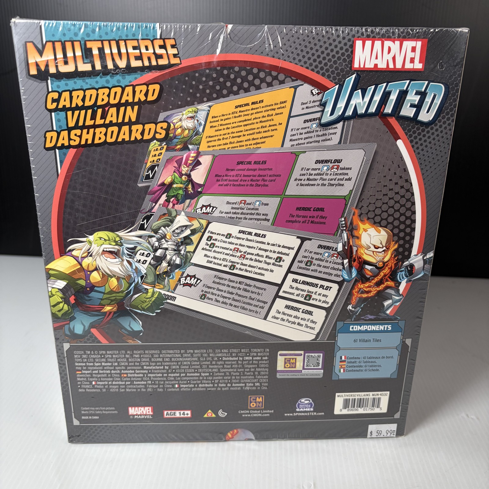 Marvel United Multiverse Cardboard Villain Dashboards Board Game Expansion CMON