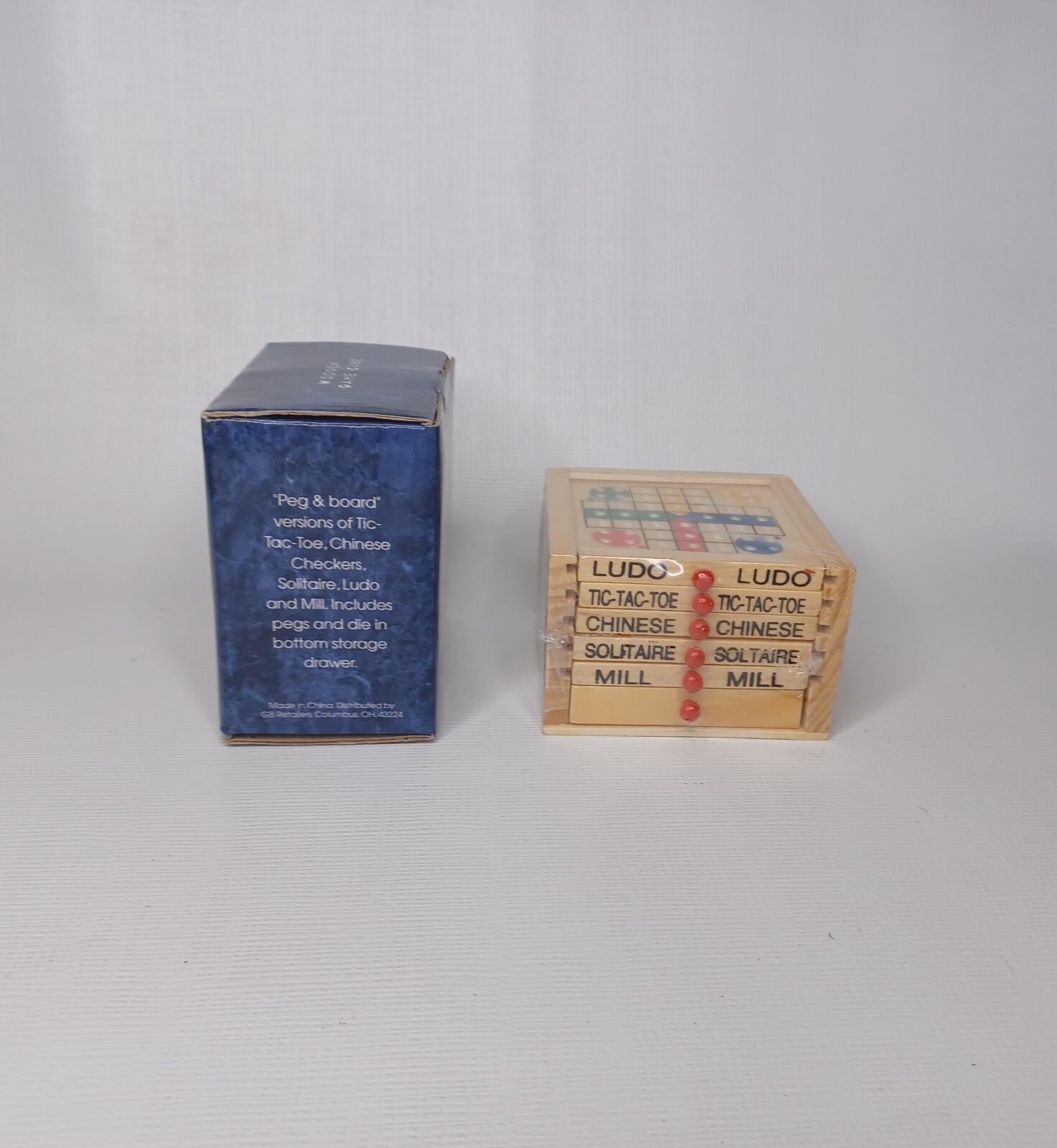 Wooden Game Cube 5 Games Chinese Checkers Solitaire Ludo Mill Tic Tac Toe