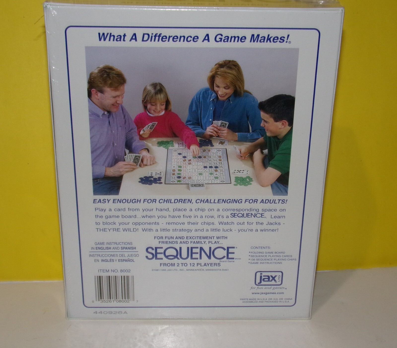 New JAX Ltd 1995 Sequence Card Game of Strategy 2 to 12 Players Ages 7+ Fun.