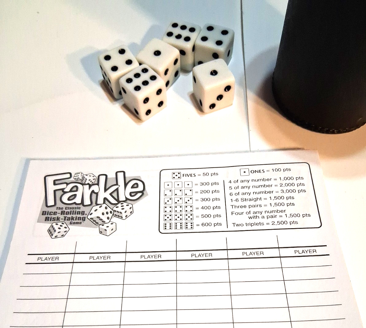 Farkel Game by Patch Complete Boxed Game 6 Dice Cup Score Sheets Instructions