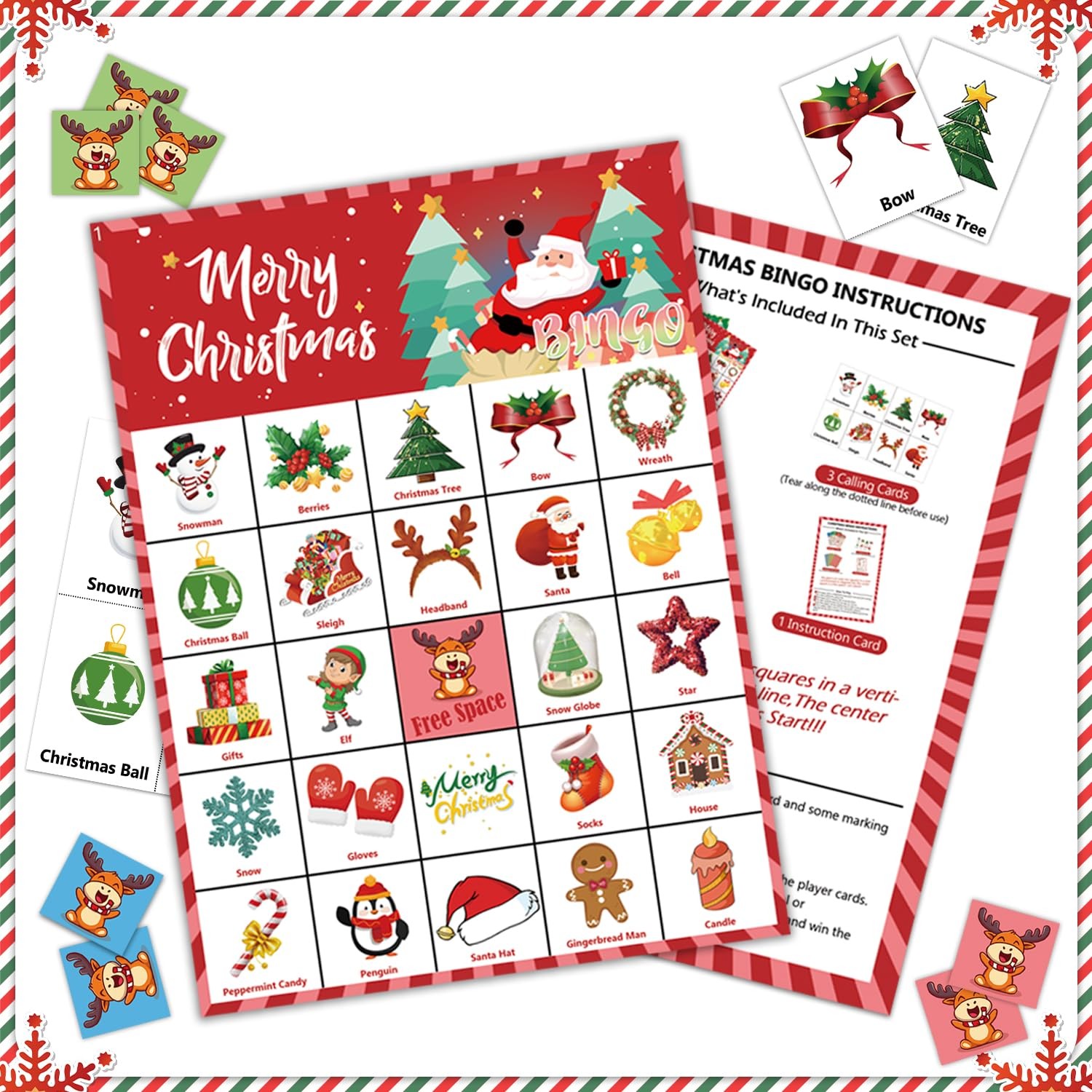 46PCS Christmas Bingo Game Cards for 30 Players Christmas Party Games for Kids