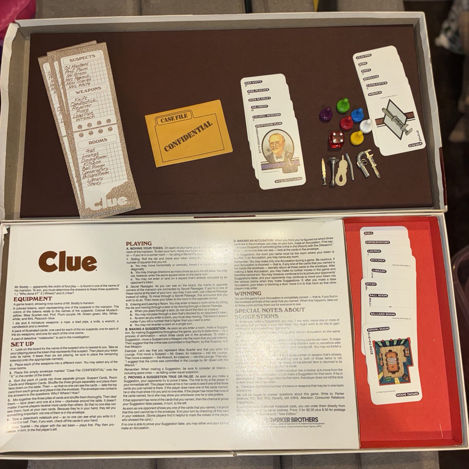 Clue Classic Detective Board Game 1986 Parker Brothers Complete 0045
