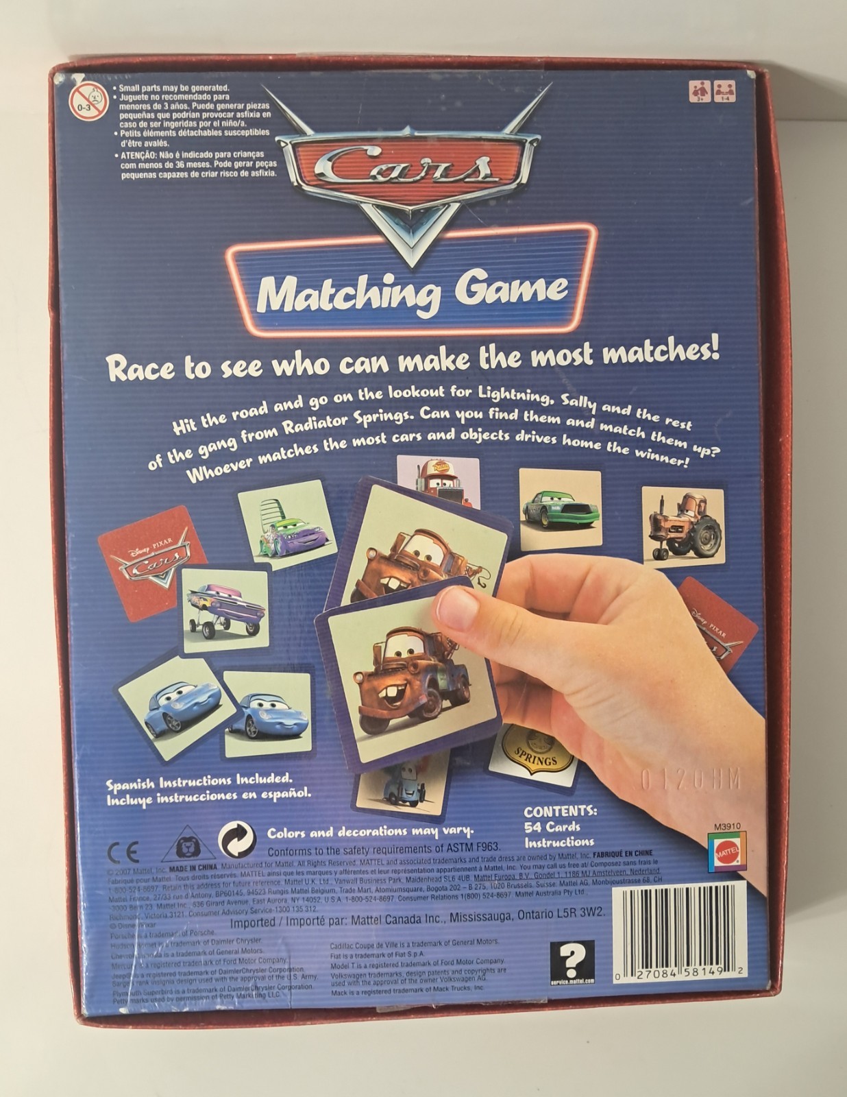 Cars Matching Game M3910 Age 3+ 1-4 Players Mattel Disney Pixar 2007 *Read*