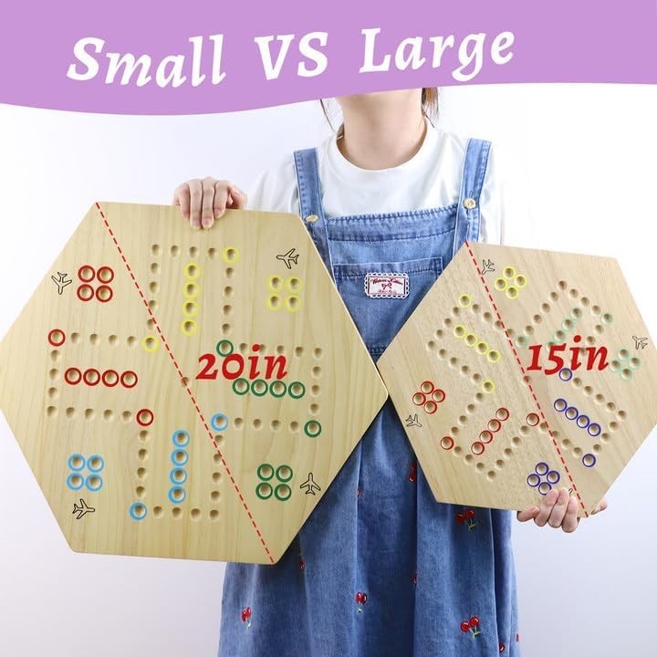 Wooden Fast Track Board Game 15 Inch Double-Sided 4-6 Players 30 Marbles Dice 6P