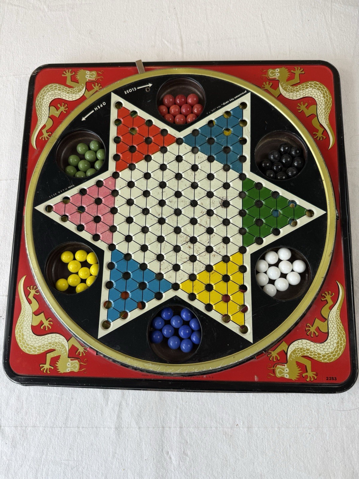 VINTAGE PRESSMAN 2253 TOY CORP HOP CHING CHINESE CHECKERS with marbles USA