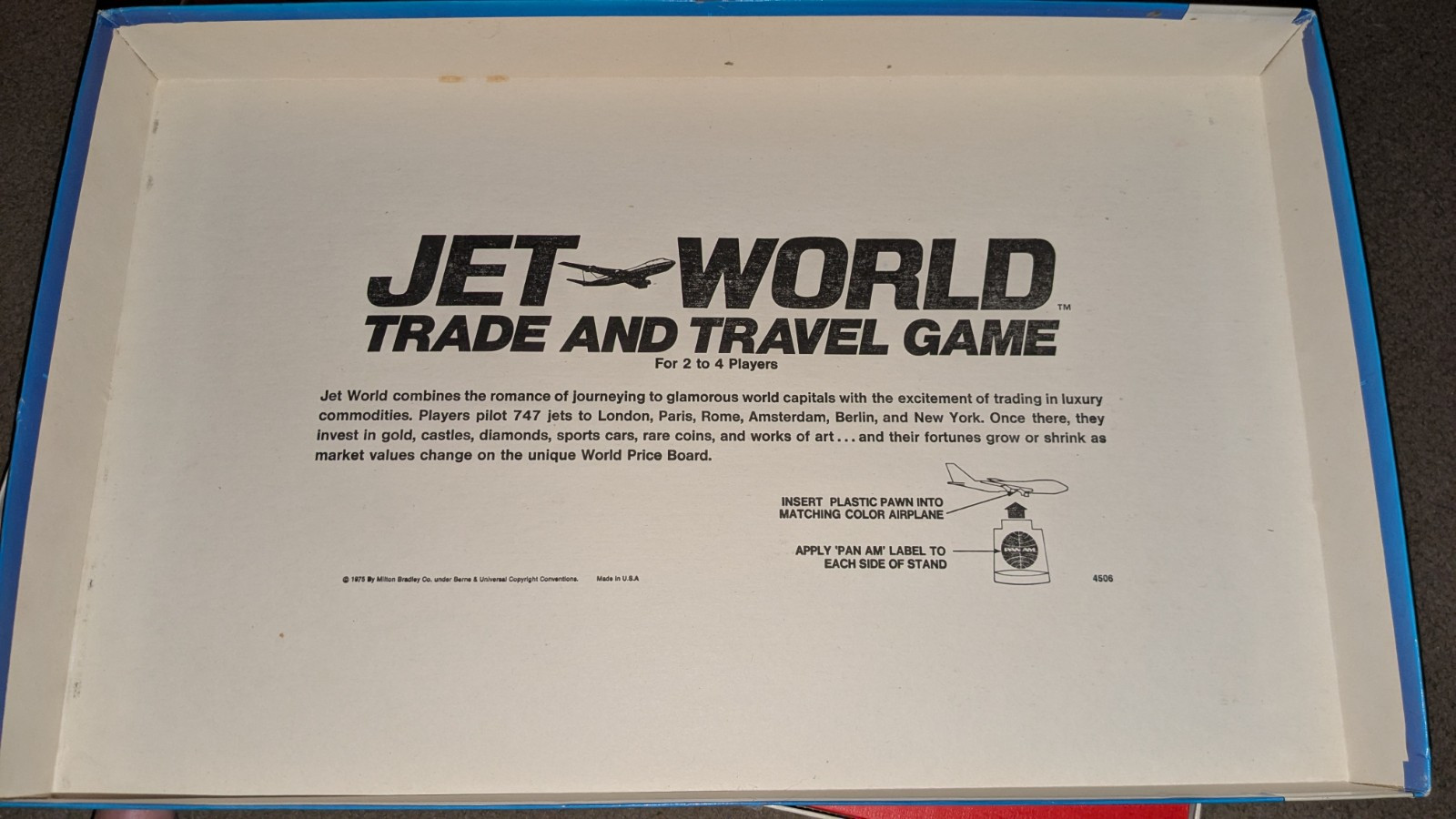 1975 JET WORLD BOARD GAME PAN AM BRANDED MILTON BRADLEY 4506 Missing Green Jet