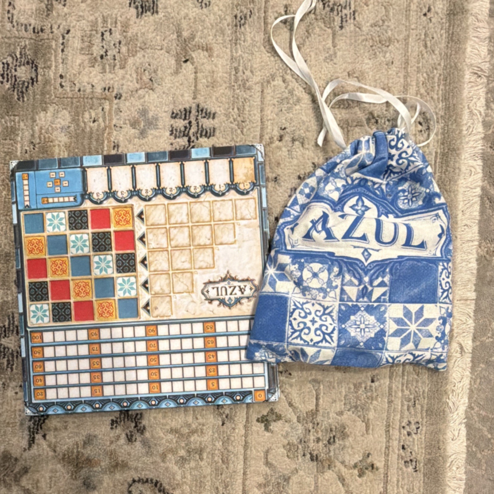 Next Move Games Azul Board Game Linen Bag Resin Tiles 2 Players Ages 8+
