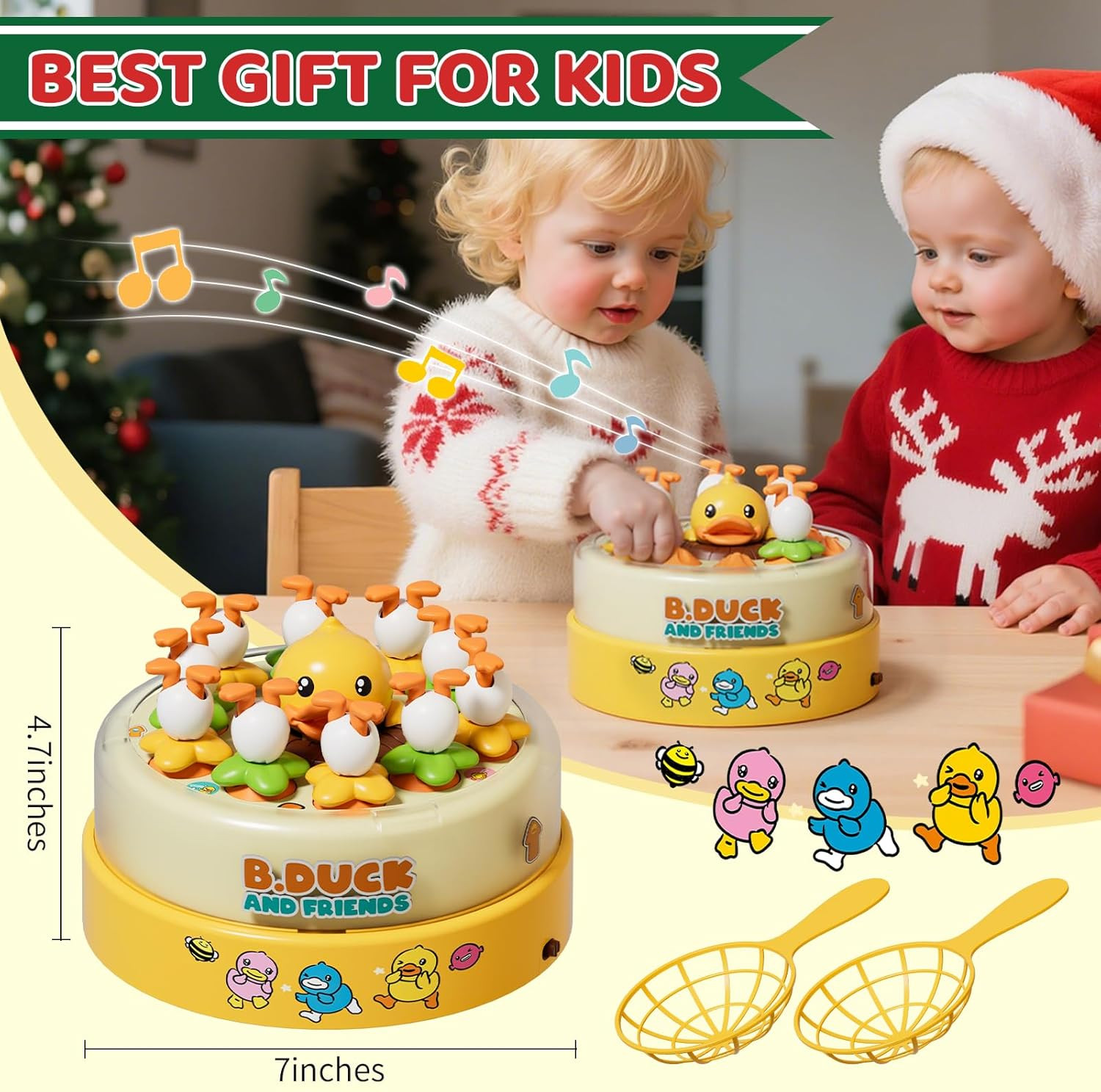 B.Duck Games, Bounce and Catch Board Game for Kids Age 4-6, Interactive & Music