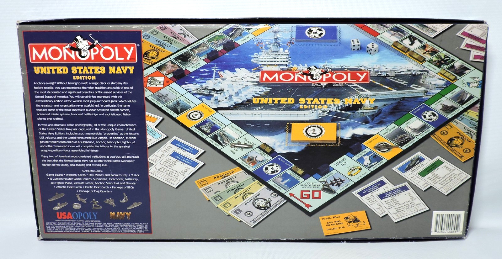 Monopoly United States U.S. Navy Edition Board Game NEAR COMPLETE -3 House/Hotel